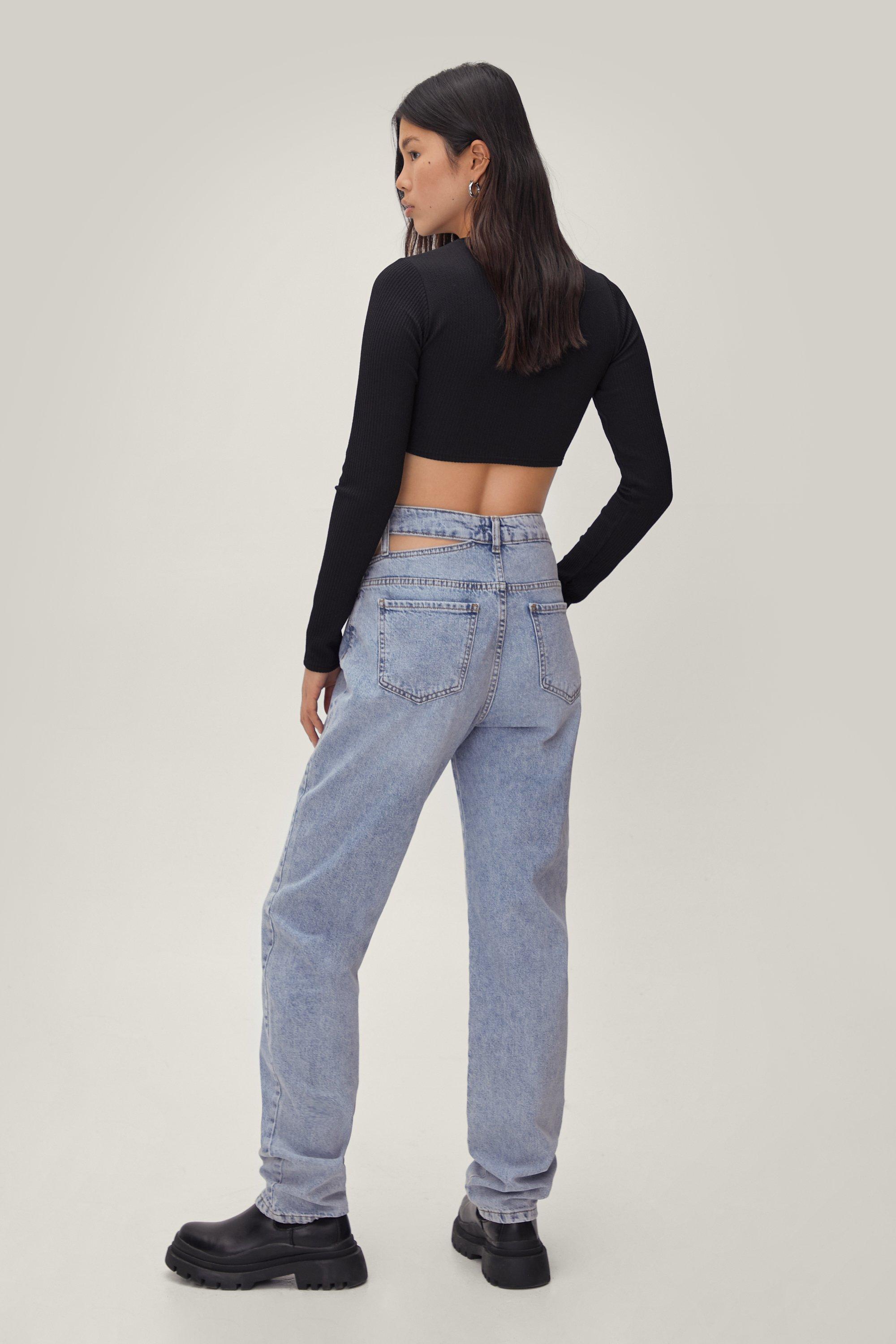 Cut Out Panel Straight Leg Denim Jeans